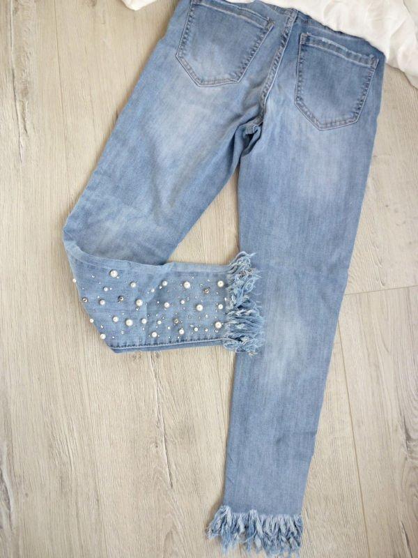 coole angesagte Jeans mit Perlen und Strass 7/8 high waist xs-xl