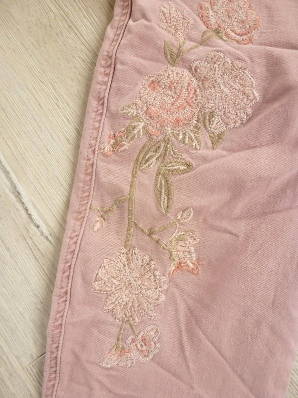 XS- XL tolle Hose mit Blumen Stickerei  rosa