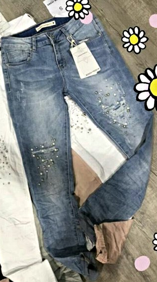 coole angesagte Jeans mit Perlen destroyed xs - Xl