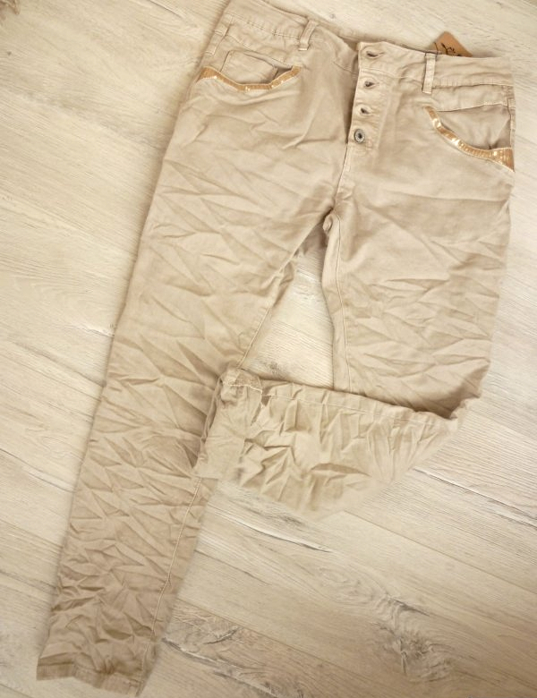 GR 48 Hammer !!! Jeans Pailletten schöne Waschung beige