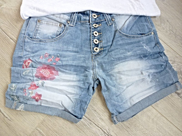 coole kurze Jeans Short mit Blumen Stickerei destroyed   34-42