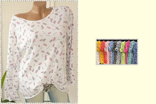 36 38 Shirt mit Blätter  Print  Baumwolle Rollbündchen in vielen Farben