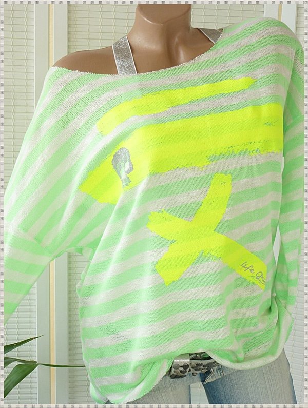 36 38 38/40  Feinstrick Shirt Pullover streifen neon Farben
