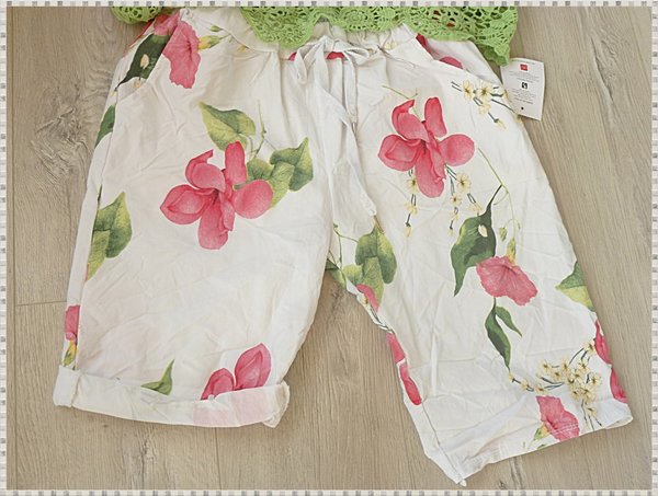 38 40 42  Short Hose Jogpant mit Blumen Print Baggy weiss oder pink