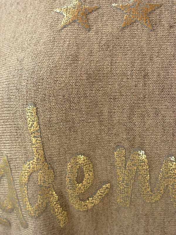 38/40 42 44 oversize feinstrick Pullover mit gold Schrift butterweich