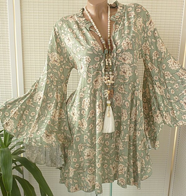 36 /38 38 40 42  oversize Tunika Bluse Kleid schönes Muster ausgestellte Ärmel viele Farben