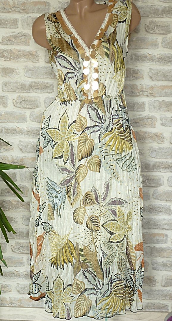 36/38 38 40 schönes Maxikleid Kleid unterlegt Blumenmuster lurex pailletten
