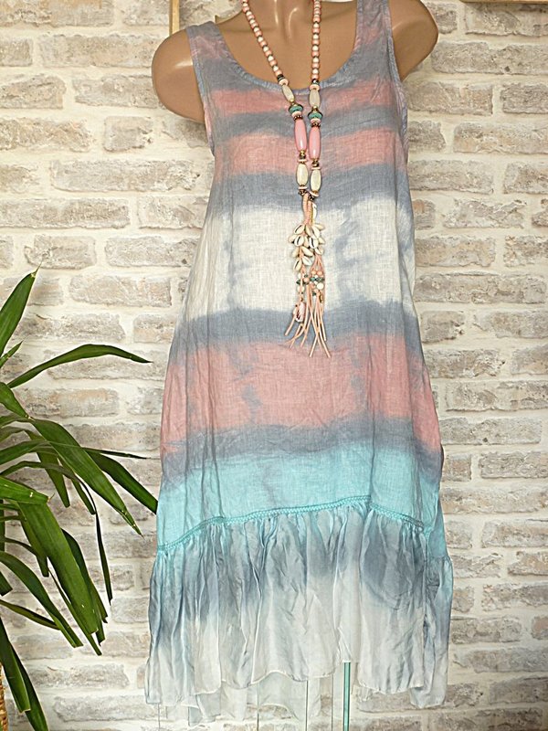 38 40 schönes Batik Kleid Hängerchen mit Volants Leinen Farbverlauf