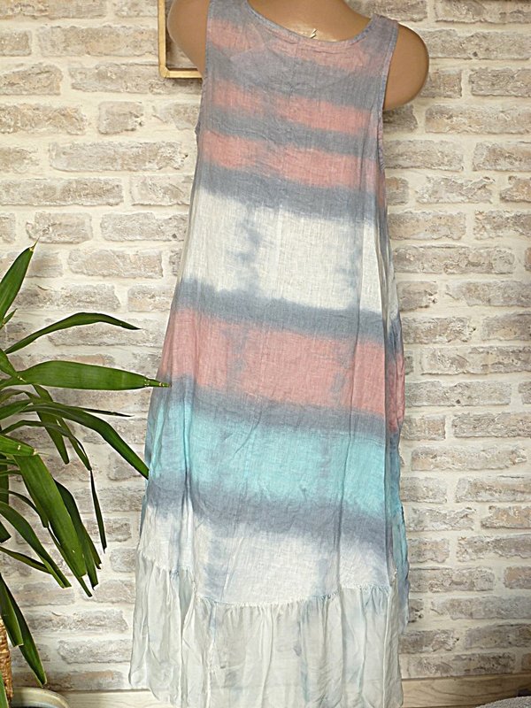 38 40 schönes Batik Kleid Hängerchen mit Volants Leinen Farbverlauf