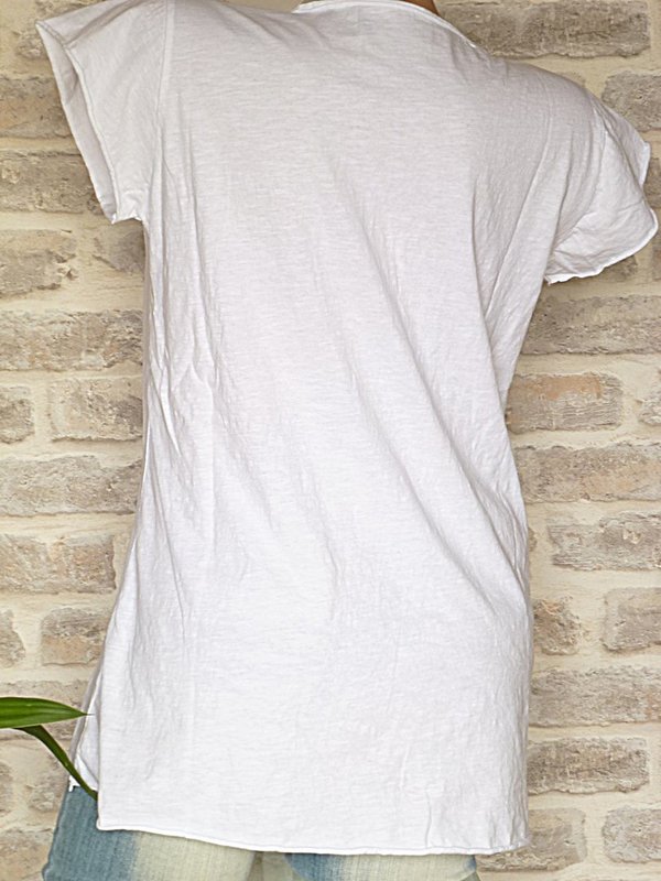 36 38 40 Shirt mit  Glitzer Print Baumwolle weiss