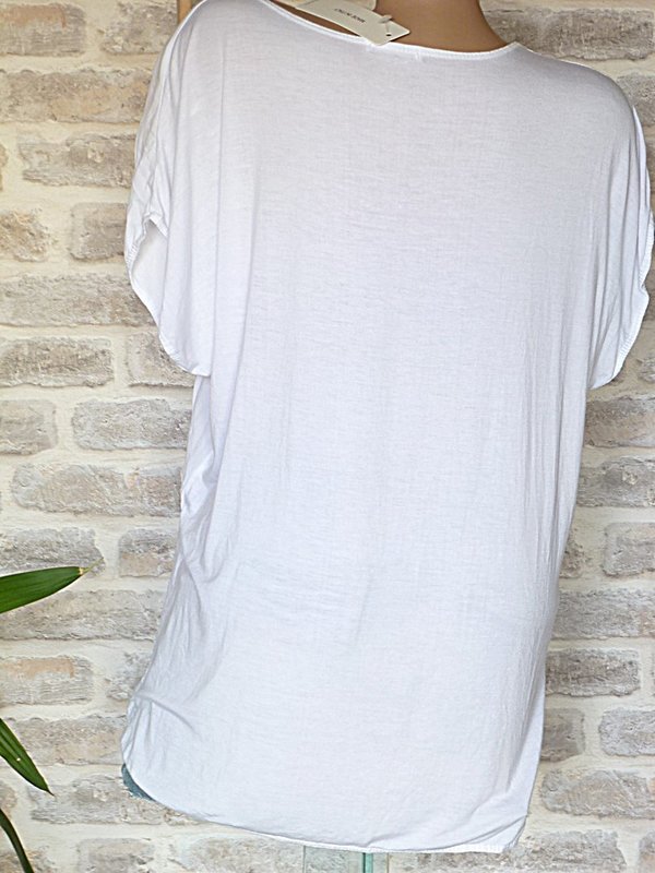 36 38 40 42 oversize Shirt Bluse mit Glitzer Print weiss