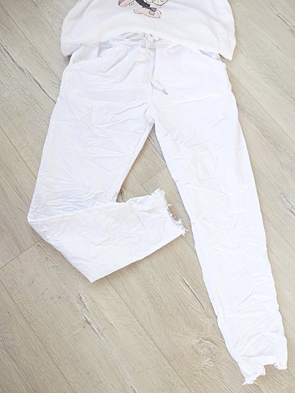 36 38 40 Joggpant Hose Chino unten destroyed weiss