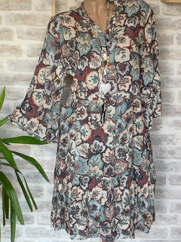 38 40 42 schöne long Tunika Kleid mit Blumen Muster