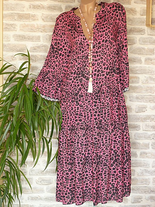 38 40 42 42/44 schönes Maxikleid Kleid Leo animal Ibiza neue Kollektion auch pink