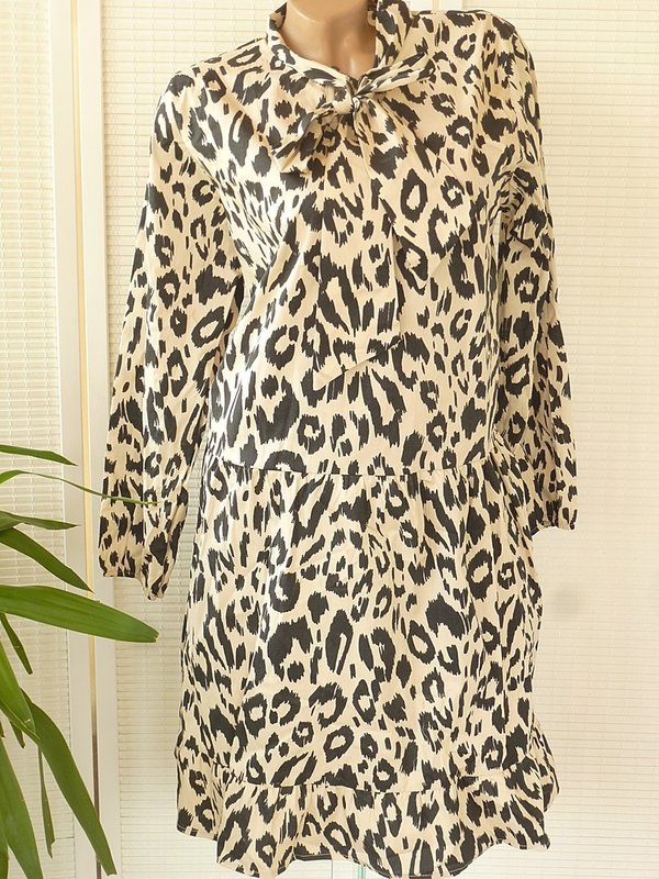 38 40 42 schönes  Kleid Tunika Leo animal Ibiza Ausschnitt zum binden Baumwolle