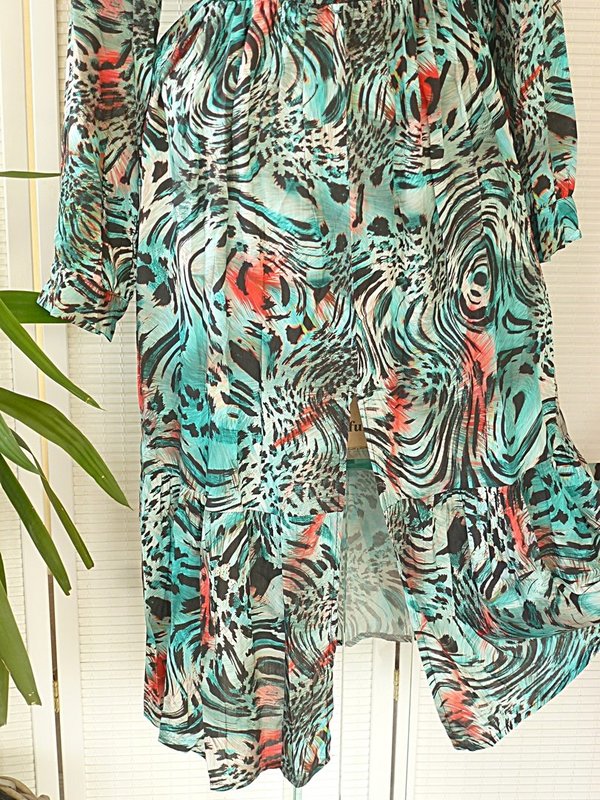 36 38 38/40 schönes Maxikleid Kleid Leo Zebra animal Ibiza Ausschnitt zum binden