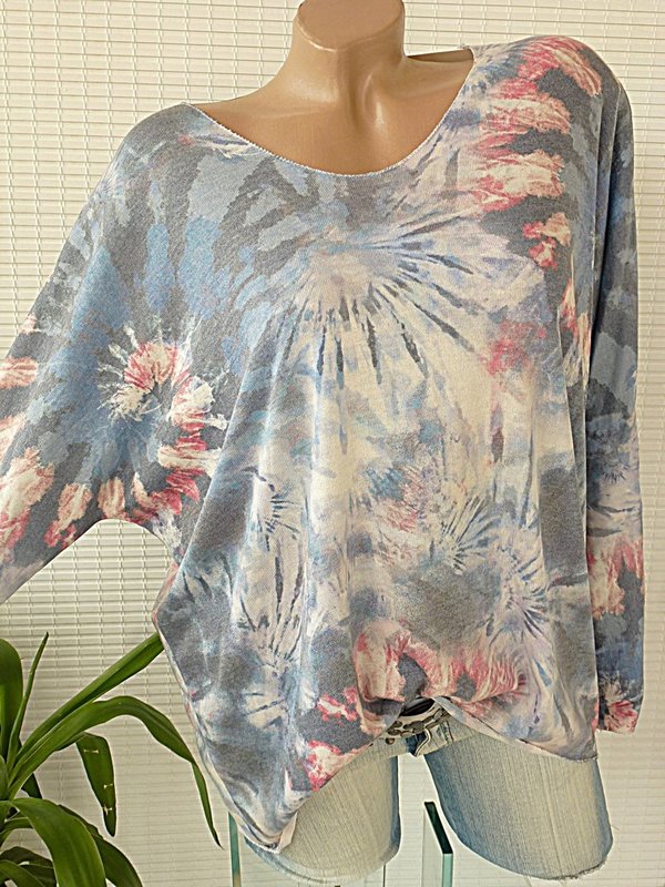 40 42 42/44 schöner feinstrick Pullover Shirt Lurex Batik print