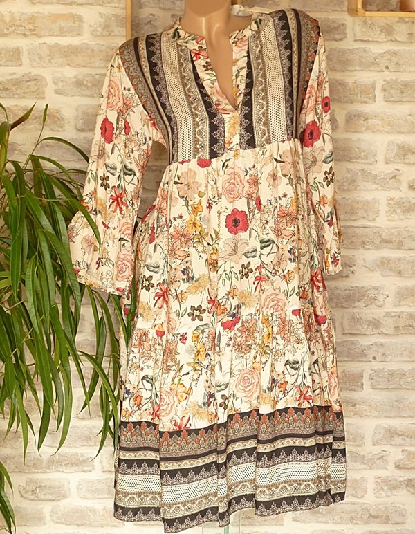38 40 42 Schöne long Tunika Kleid mit Blumen Muster