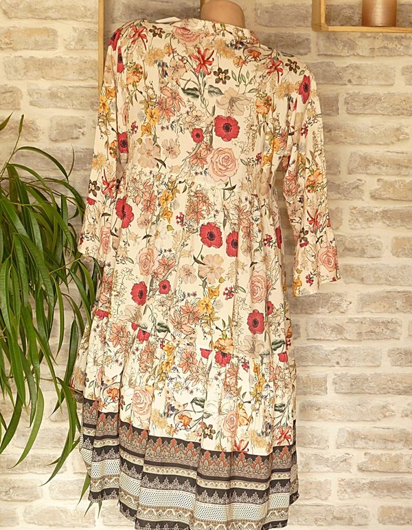 38 40 42 Schöne long Tunika Kleid mit Blumen Muster