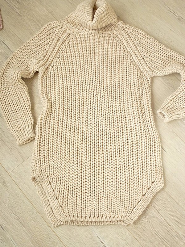 38 40 42 Long Pullover grobstrick Strickkleid Kleid Rollkragen warm
