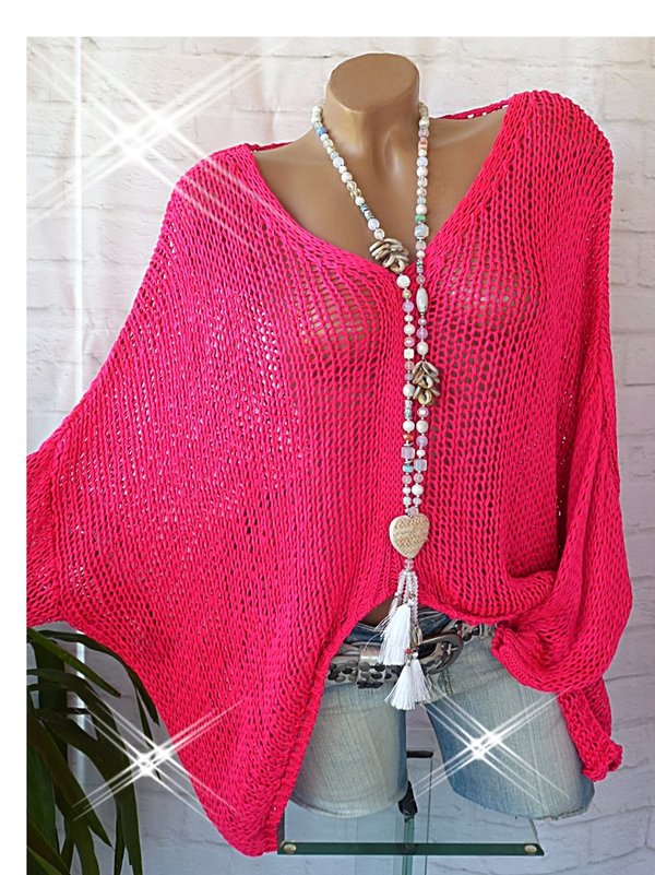 36 38 40 42 oversize Pullover Strickpullover seitlich länger für Kleider und Tunika viele Farben