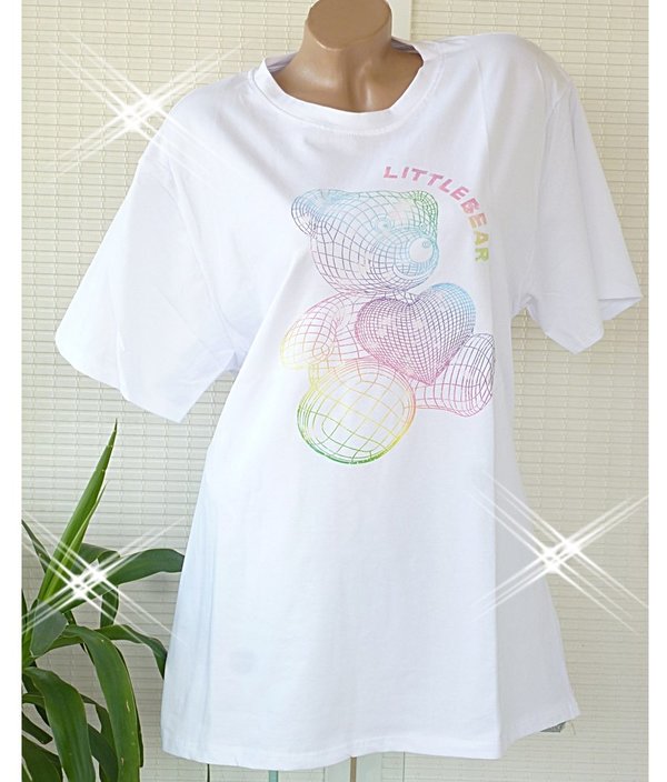 40 42 42/44  Shirt mit TEDDY Print Baumwolle Pastell Farben weiss