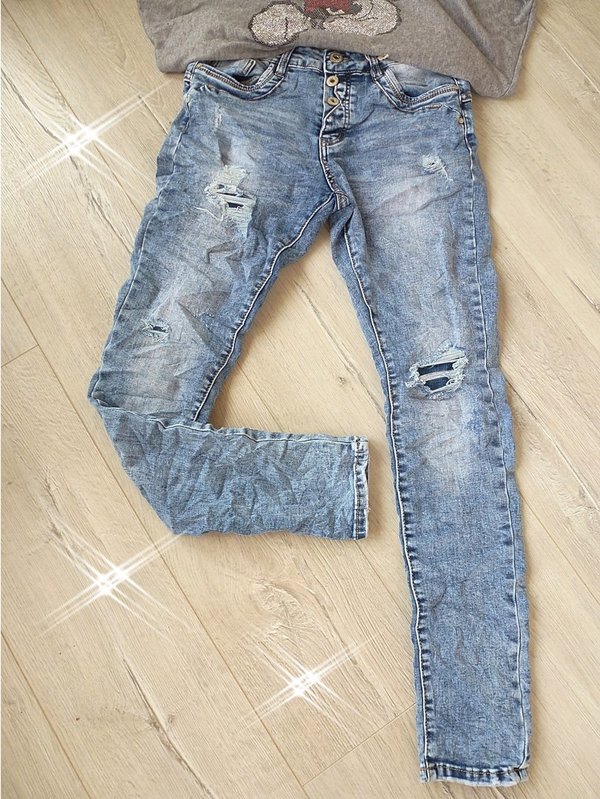 xs - xl 34 - 42 schöne Jeans destroyed unterlegt Knöpfe