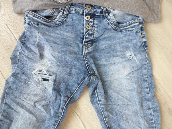 xs - xl 34 - 42 schöne Jeans destroyed unterlegt Knöpfe