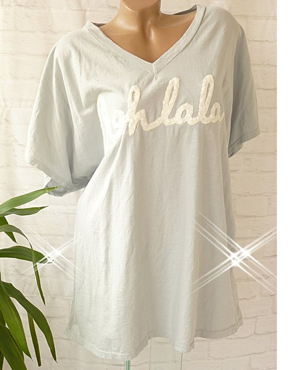 42 44 46 48   Oversize  Shirt Ohlala Print  Baumwolle V- Neck beflockt