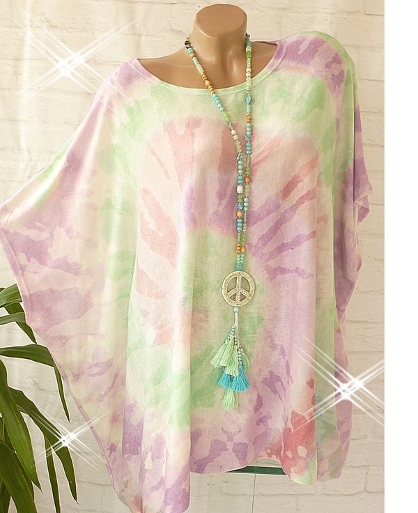 38 40 42 44 46 48  Oversize  Batik Shirt Feinstrick Pullover Farbverlauf Regenbogen