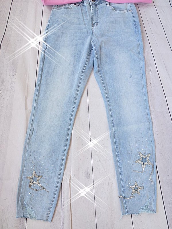 38 40 42 Hose Jeans mit Strass Sternen schöne Waschung neue Kollektion