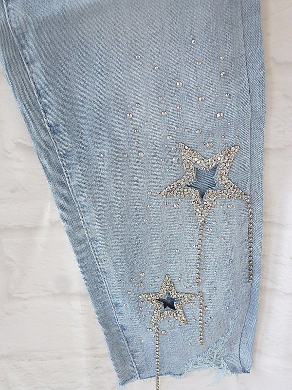 38 40 42 Hose Jeans mit Strass Sternen schöne Waschung neue Kollektion