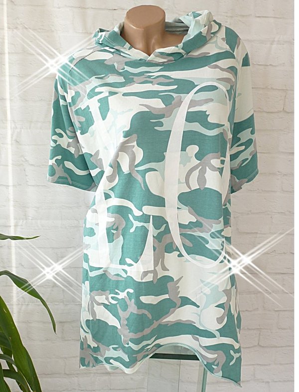 38 40 42 44 46 48  oversize Shirt  hinten lang camouflage Kapuze love türkis