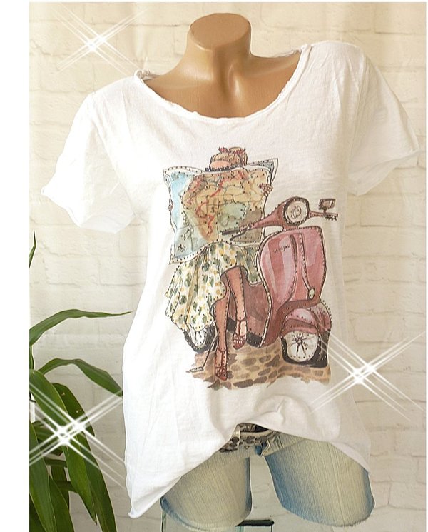 36 38 40 Shirt mit Glitzer Print Baumwolle Rollbündchen verschiedene Modelle