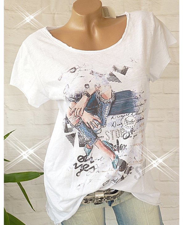 36 38 40 Shirt mit Glitzer  SNEAKER Print Baumwolle Rollbündchen verschiedene Modelle