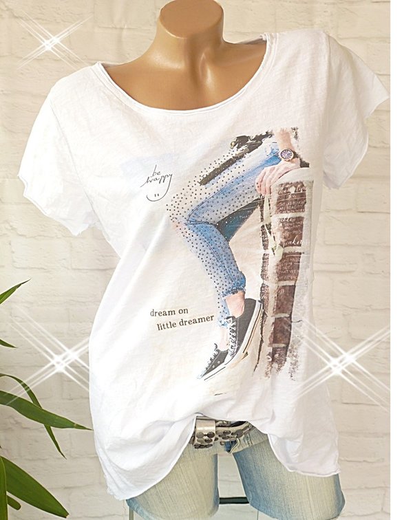 36 38 40 Shirt mit Glitzer  SNEAKER Print Baumwolle Rollbündchen verschiedene Modelle