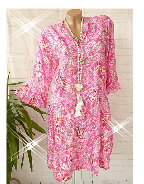 36/38 38 40 Tolles Kleid long Tunika Muster neue Kollektion Hängerchen pink oder lila