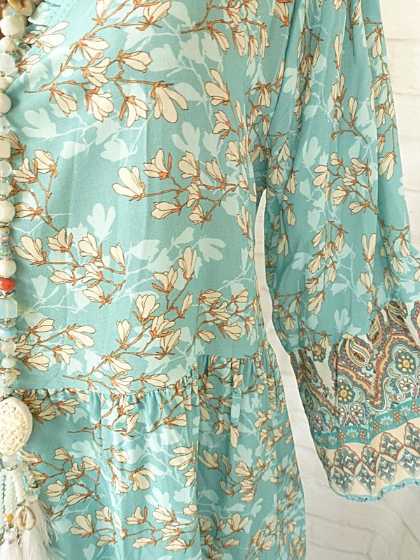 38 40 42 oversize Tunika Kleid Paisley Blumen Muster Hängerchen V Neck