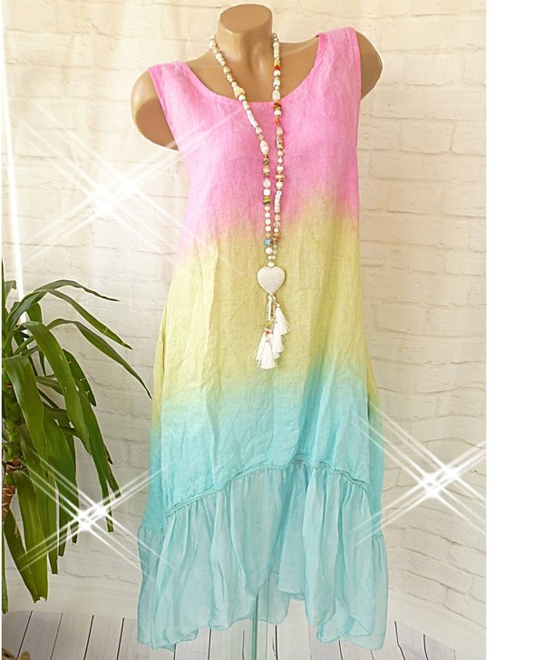 38 40 42 42/44 schönes  Kleid long Tunika Hängerchen mit Volants Taschen Leinen Farbverlauf