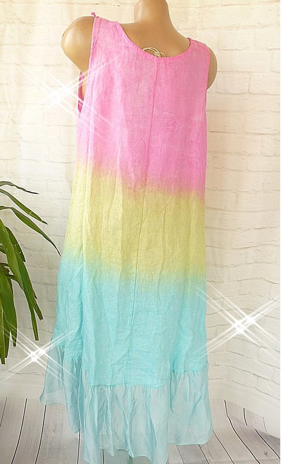 38 40 42 42/44 schönes  Kleid long Tunika Hängerchen mit Volants Taschen Leinen Farbverlauf