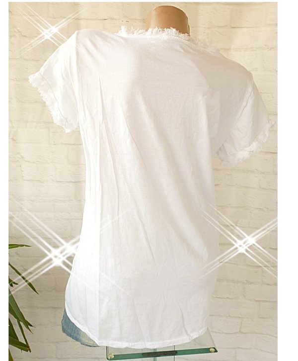 36 38 40 schönes Shirt V- Neck ausgefranst Vintage glitzer Print