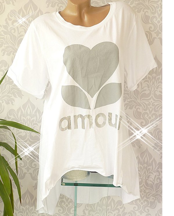 38 40 42 44 oversize long Shirt Amour Metallic Print Vokuhila hinten länger