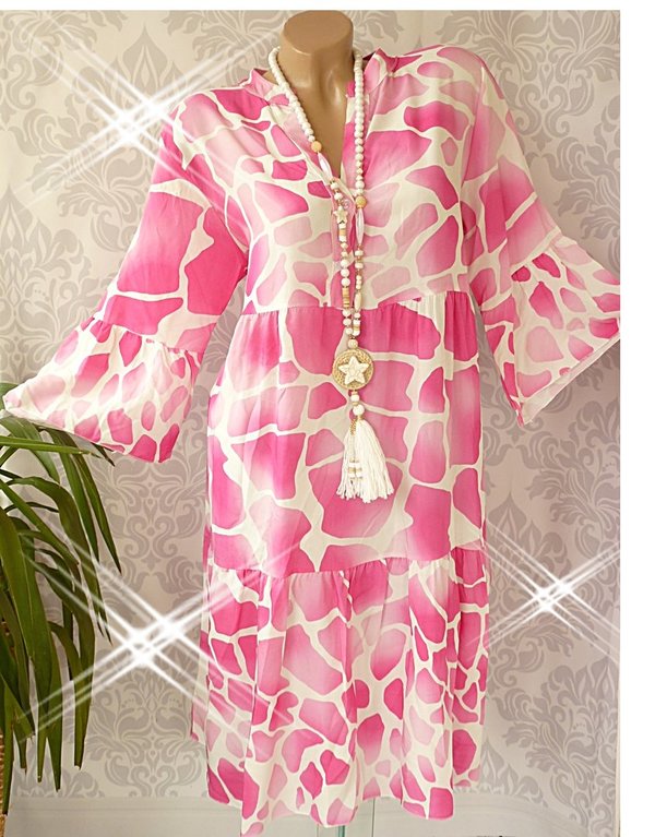 38 40 42 Damen Kleid long Tunika Giraffe ? Knöpfe Hängerchen pink oder schwarz Midi