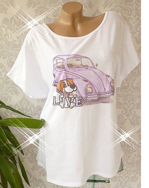 38 40 42 44 oversize Shirt mit Glitzer Print Baumwolle Auto oder Elefant