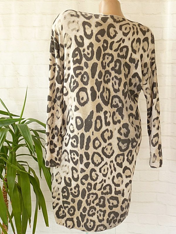40 42 44 46 Strick Kleid long Pullover Strickkleid leo animal print