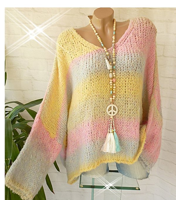 38 40 42 44  oversize Pullover Strickpullover kuschelweich Regenbogen Farben
