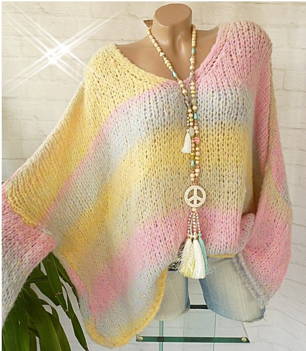 38 40 42 44  oversize Pullover Strickpullover kuschelweich Regenbogen Farben