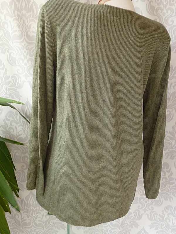 38 40 42 Feinstrick Shirt Pullover Struktur mit Kette khaki