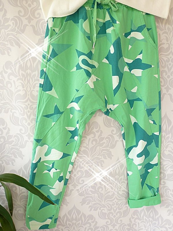 36 38 40 lässige Baggy Boyfriend Joggpant camouflage Print Hose grün