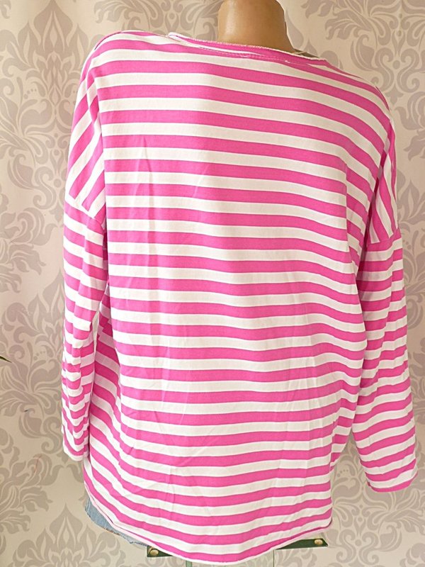 38 40 42 44 schönes Shirt Pullover V- Neck oversize Streifen comic grün pink orange
